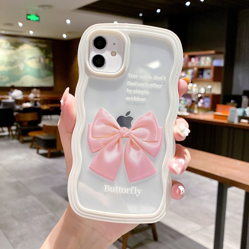 (2 In 1) Case Pelindung Handphone Motif Pita Pink Untuk iPhone 14 13 12 Pro MAX 11 X XR XS MAX