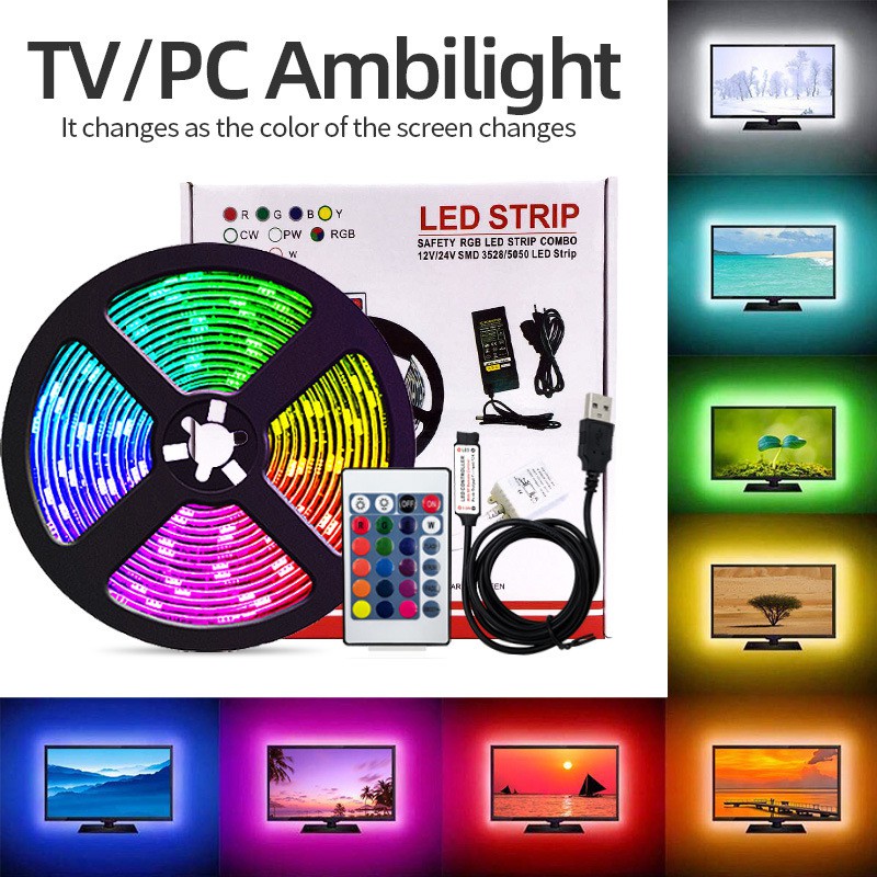 USB Mood Light 5V Led Strip 5050 RGB dengan Remote Control 24 key