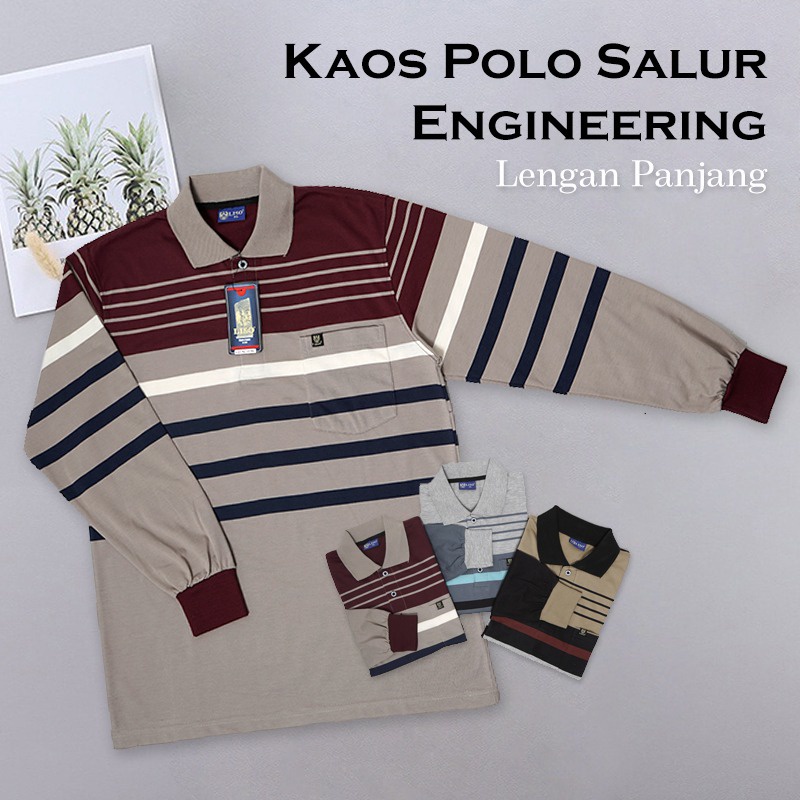 Kaospolos - Kaos kerah motif salur lengan panjang | polo shirt stripe engineering 7878