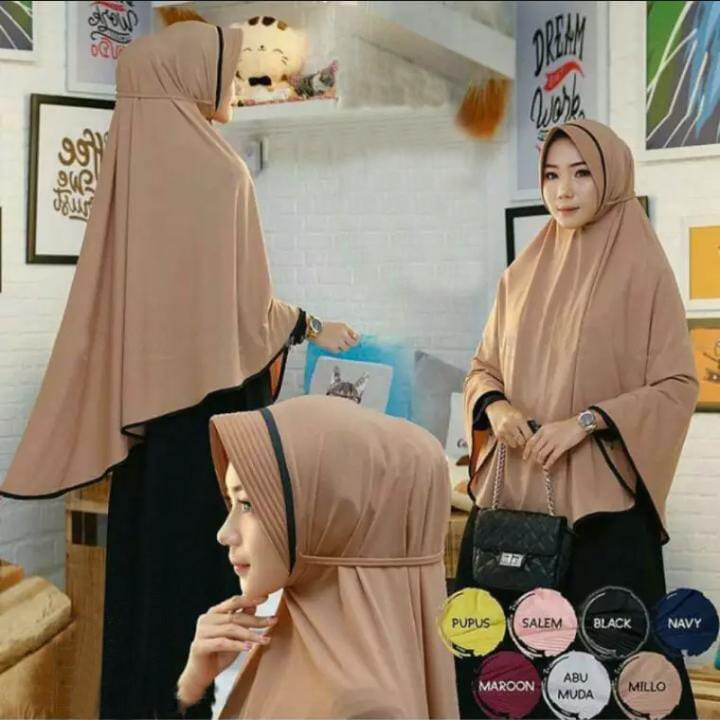 krudung instan jilbab bergo imelia khimar pet motif list tali serut bahan jersey premium jumbo terba