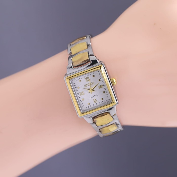 Diskon Jam Tangan Wanita Cewek Seiko Segi Rantai Kombi Gold Termurah