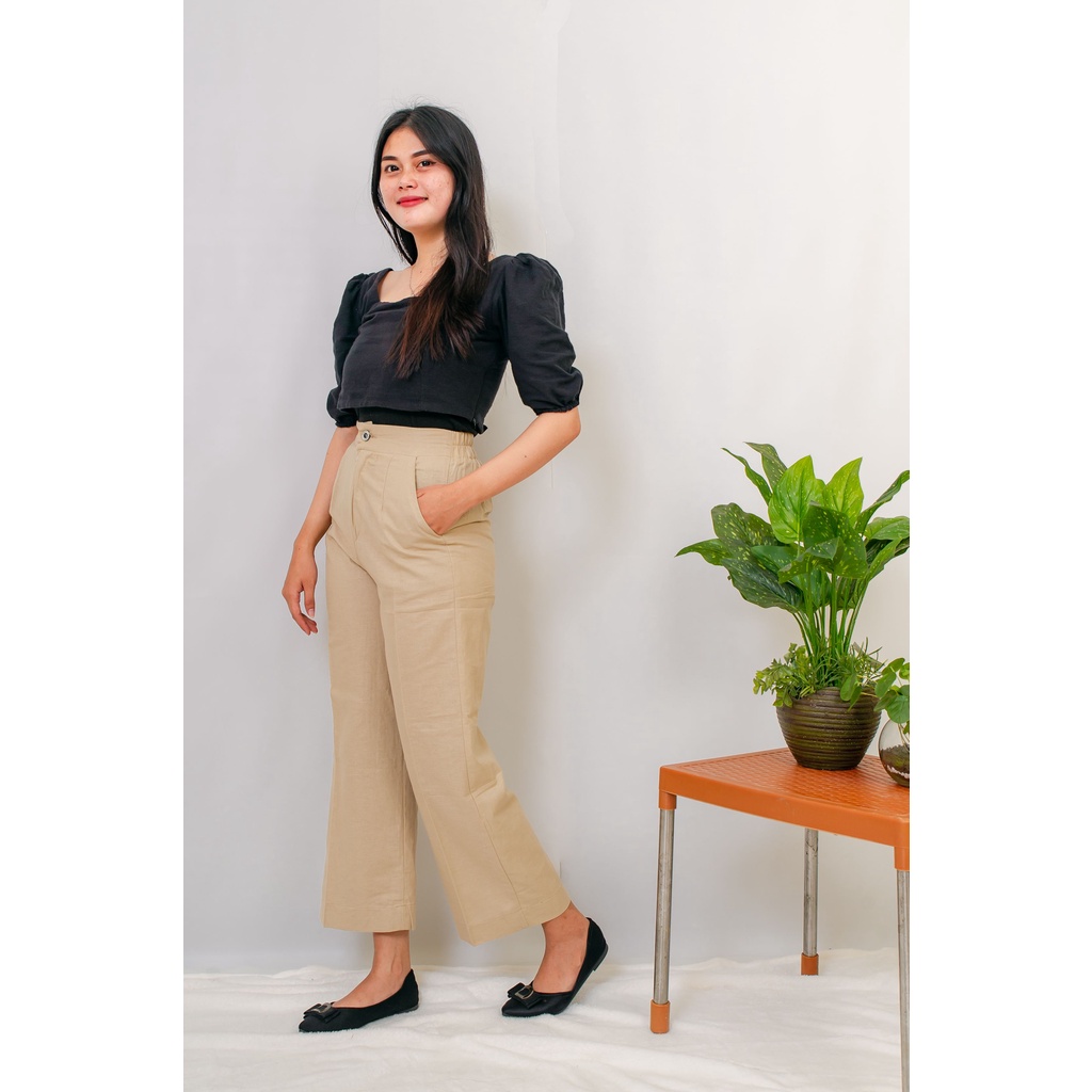 Kulot Linen Import Highwaist - Cullote Pants | Wide Leg Cullotes | Celana Kulot Wanita 002#