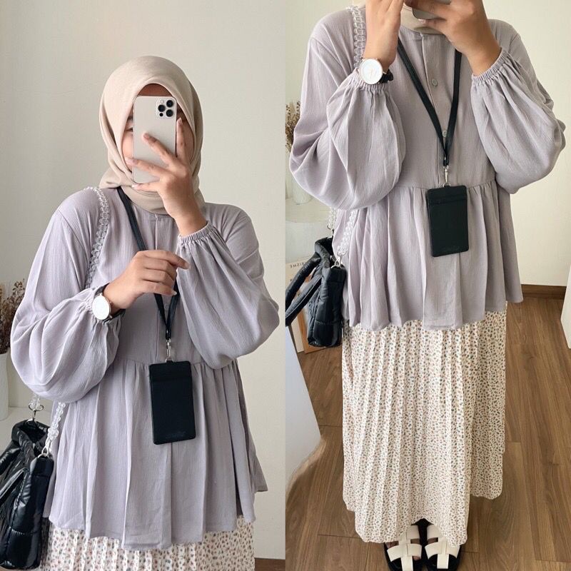 Amy Blouse Bahan Rayon Crinkle - BAJU BLOUSE WANITA JUMBO BIG SIZE TO XL - ATASAN LENGAN PANJANG