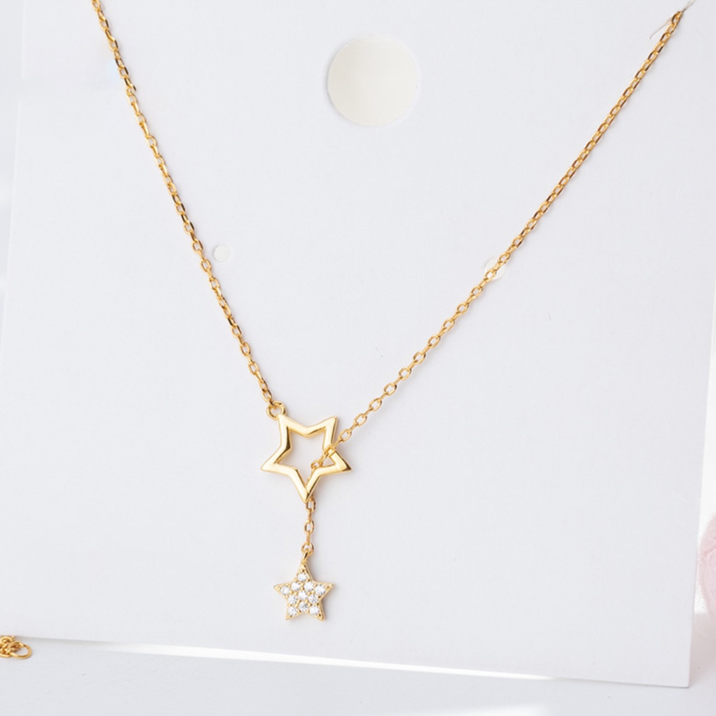 Hu Hu Hu Hu Hu Alat Bantu Pasang Kacamata♡ Kalung Rantai Pendek Lapis Silver Anti Karat Desain Bintang Ganda Untuk Harian