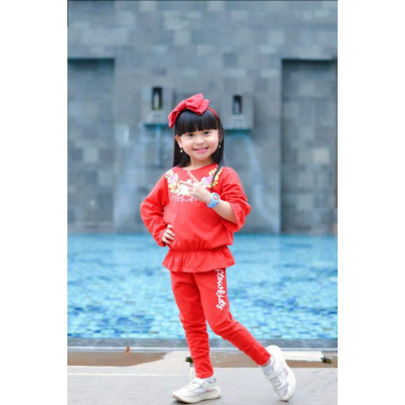 Baju anak setelan Peplum set flower series by Flowkids⁣⁣