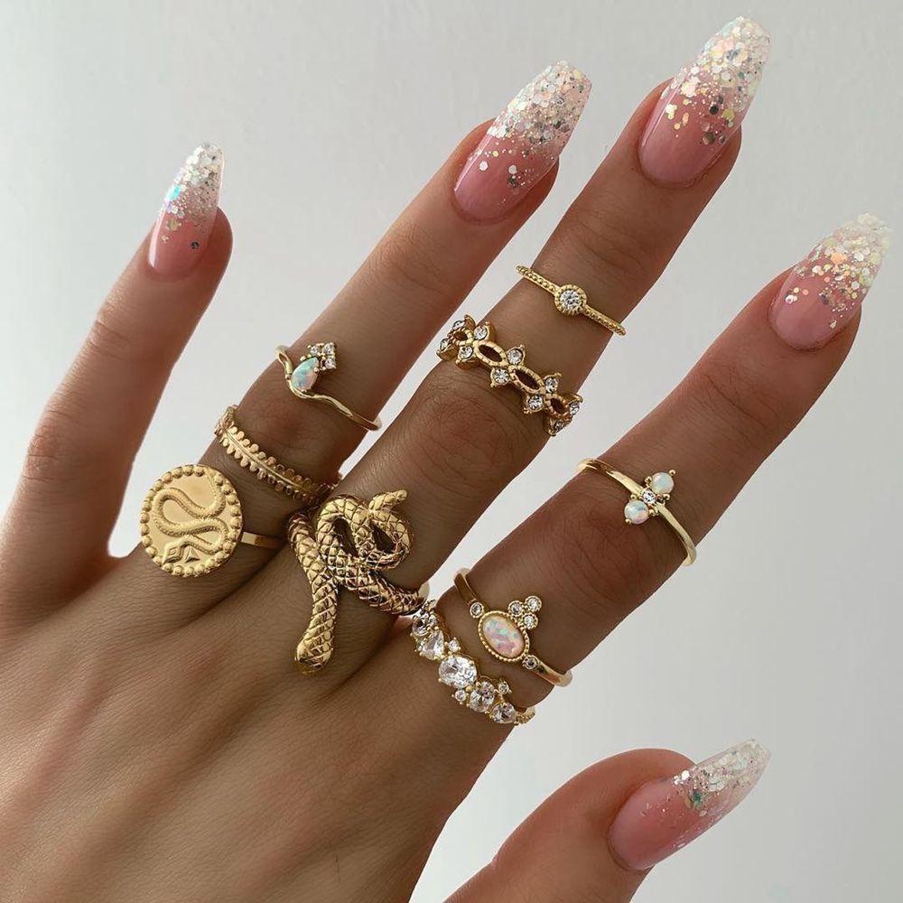 R-flower 9pcs/Set Cincin Boho Set Elegan Perhiasan Aksesoris Geometris Buku Jari Midi