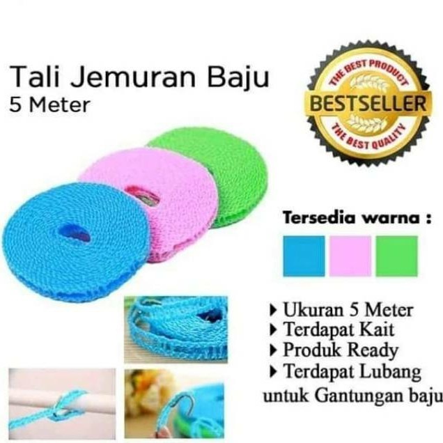 Tali Jemuran Baju 5 Meter Kualitas Super Praktis Clothes Line TL01
