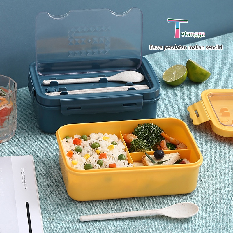 Lunch Box Kotak Makan 3 Grid Dengan Dengan Kotak Sup Dan Sendok Gratis Anti Tumpah Berbahan BPA FREE / TETANGGA