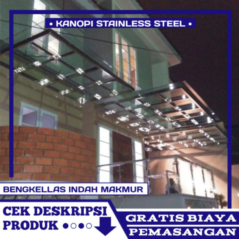 Kanopi Stainless steel / Atap Upvc / Kaca / Akrilik / Tempered / policarbonate / Solartuff / Solarfl