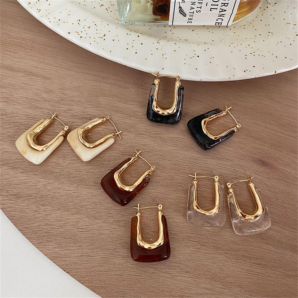 Preva Anting Fashion Perhiasan Hadiah Perhiasan Resin Akrilik Anting Tidak Teratur Berbentuk U Drop Earrings