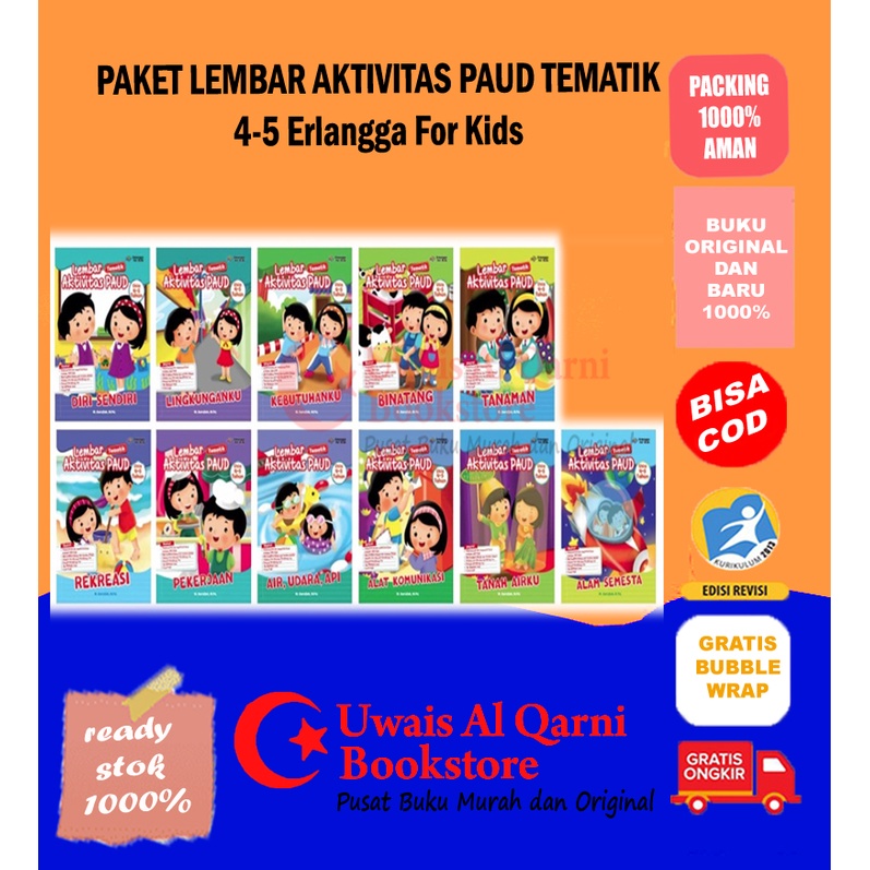BEST SELLER ORIGINAL PAKET LEMBAR AKTIVITAS PAUD TEMATIK 4-5TH - ERLANGGA FOR KIDS