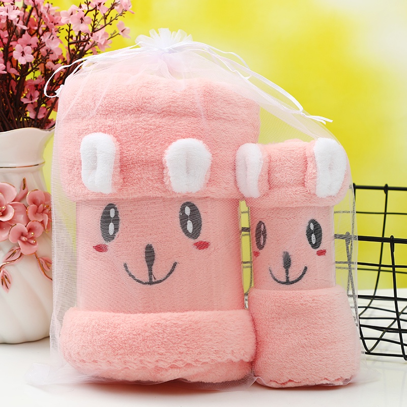 (COD) handuk lucu mandi &amp; Handuk wajah hadiah 1 set 2pcs handuk kelinci cotton towel import murah 2in1