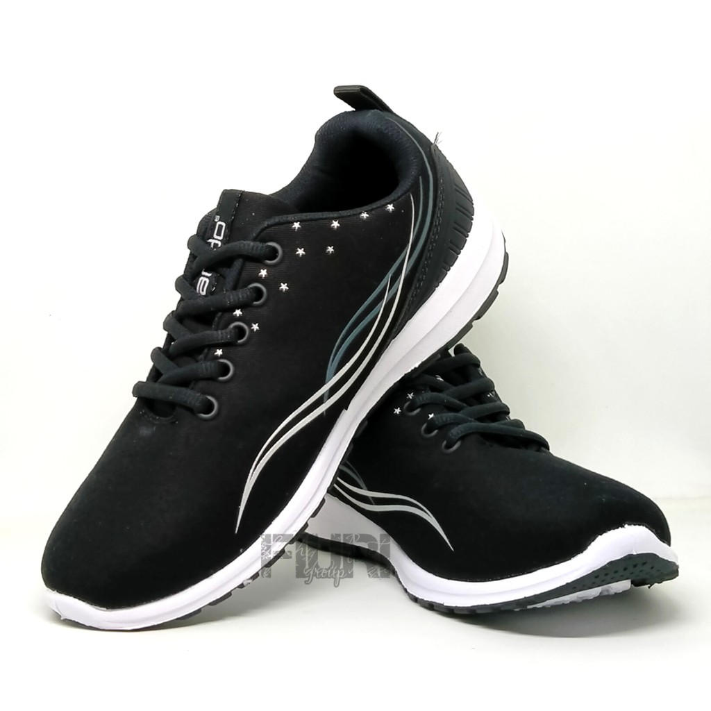 FIURI - Ando Original - HONEY BEE 33-40 Hitam Putih - Sepatu Kets Wanita - Sepatu Sneakers Wanita - Sepatu Olahraga Sport Wanita - Sepatu Casual - Sepatu Jogging Lari Fitness Gym Senam Wanita Cewek - Sepatu Sekolah Bertali SD SMP SMA-3