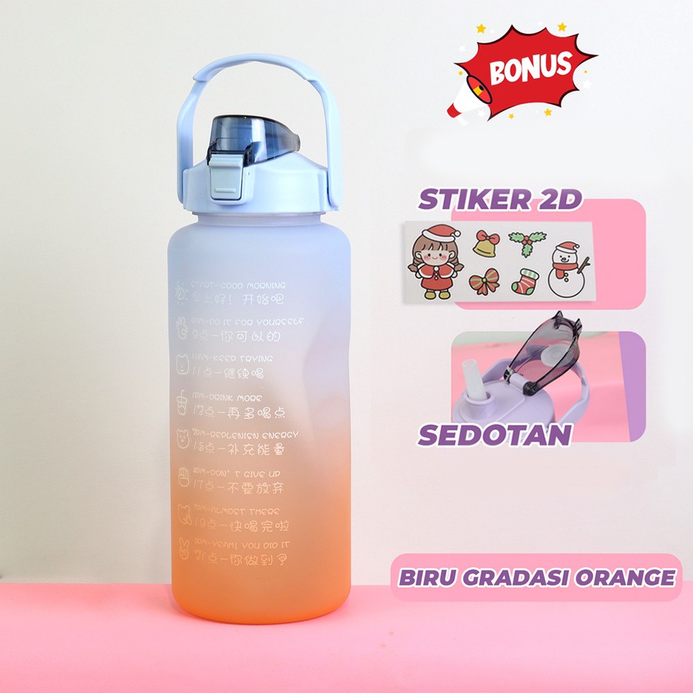 Botol Minuman Viral 2Liter Botol Minum Motivasi Botol Minum Gradasi Free Sticker Lucu Worldhome66 SH 1-2