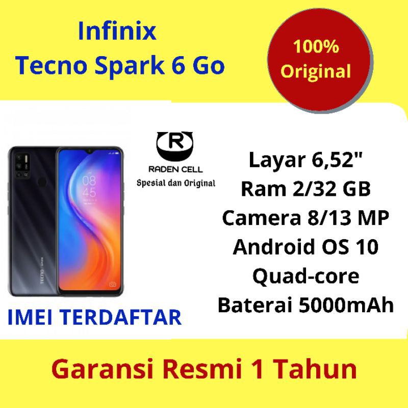 Infinix Tecno Spark 6 Go Ram 2/32 GB Handphone Android 4G LTE Murah HP 4G Murah Garansi Resmi 1 Thn