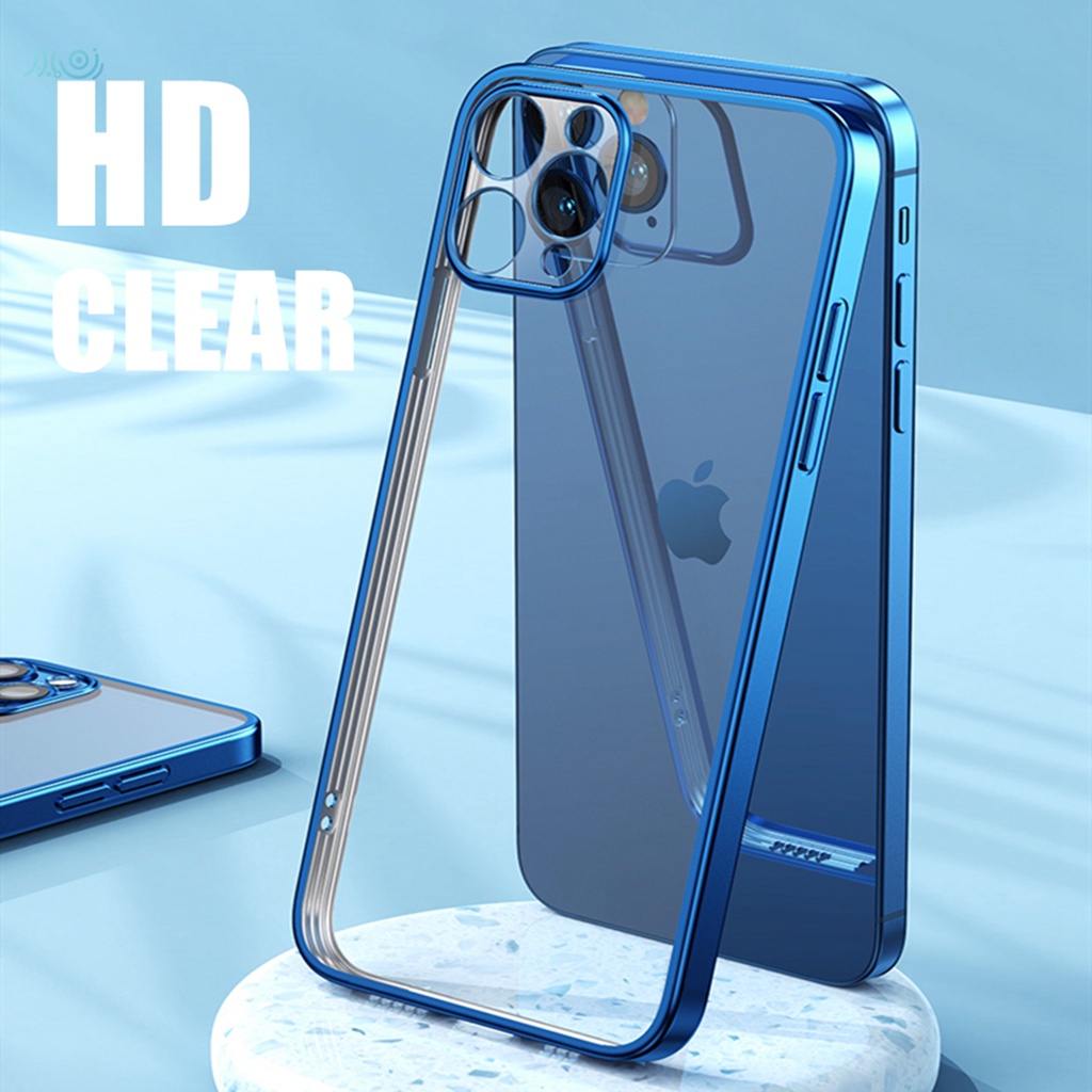 Luxury Plating Square Frame Soft Silicone Case for iPhone 11 12 Pro Max XR X XS MAX 7+ 8 Plus SE 2020 Transparent Cover