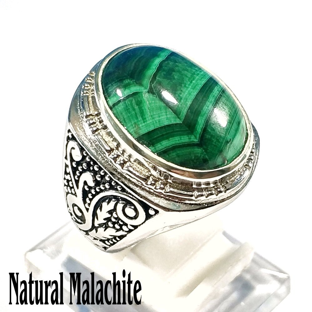 CINCIN BATU AKIK NATURAL MALACHITE MOTIF 3D