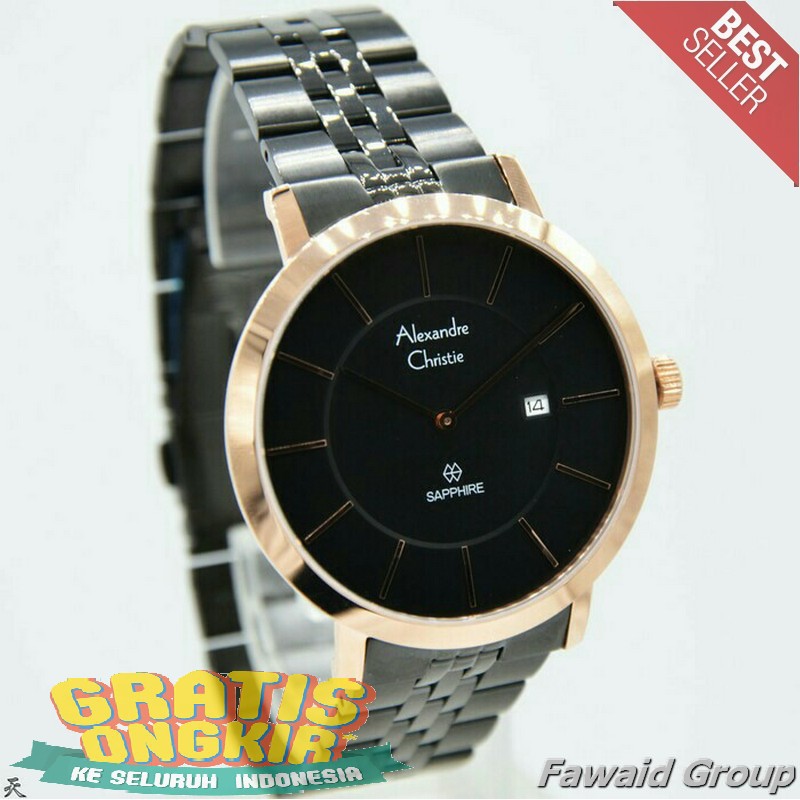 Best Seller Jam tangan Pria ALEXANDRE CHRISTIE AC 8543 PRIA KACA SAPPHIRE ROSEGOLD BLACK ORIGINAL