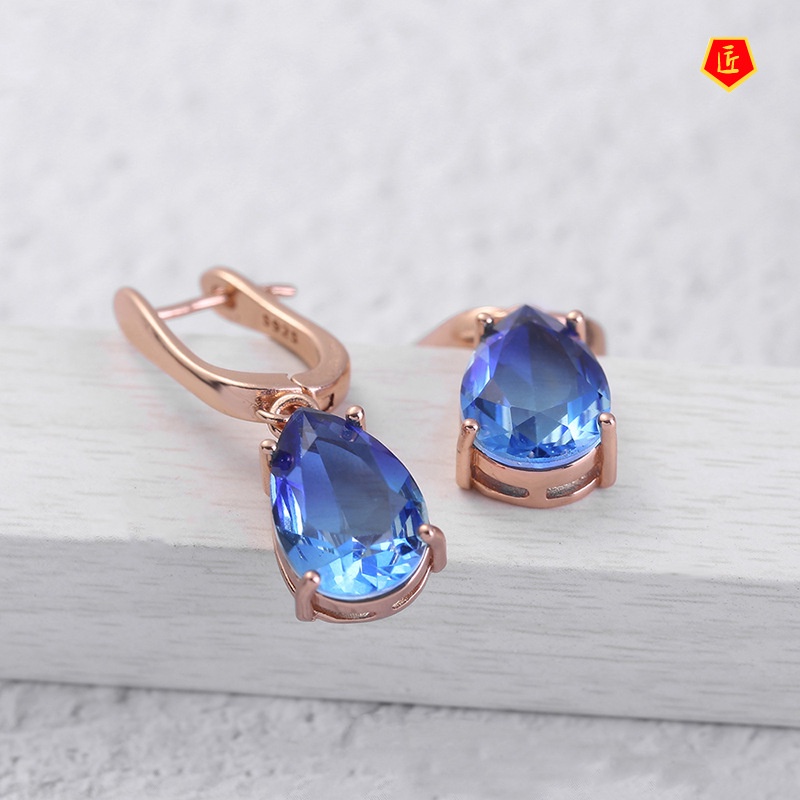 [Ready Stock]Classic Simple Elegant Tourmaline Gold Earrings for Women