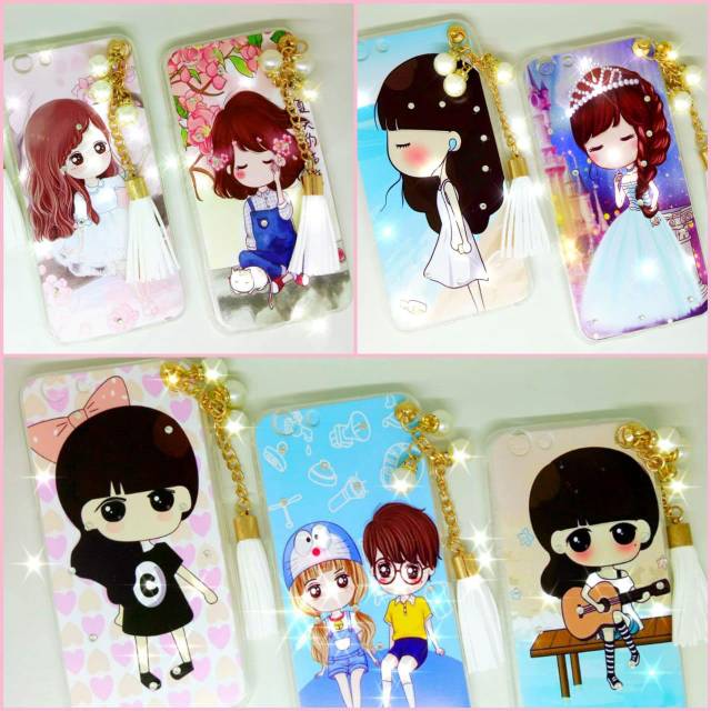 Case hp korea pearl / silikon korean girl + gantungan