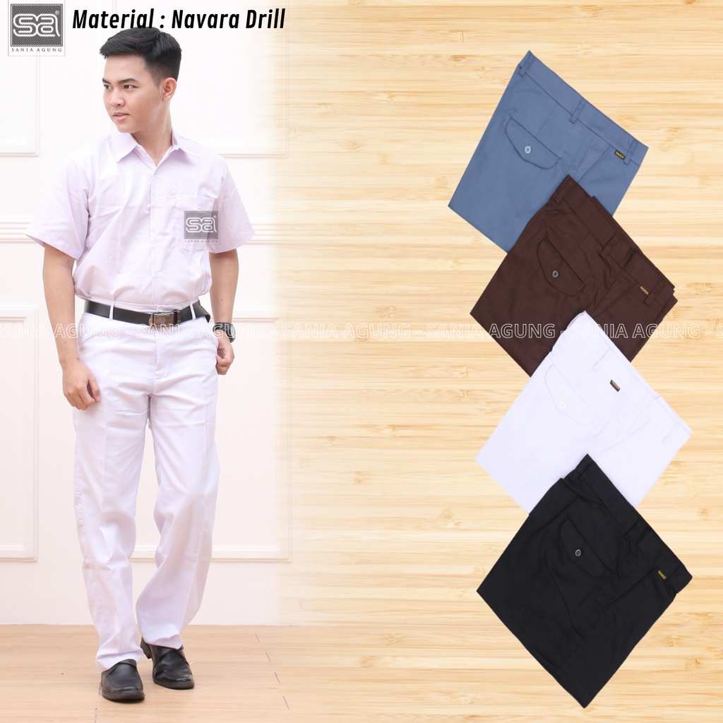 Seragam SMA MA Bawahan Celana Panjang Putih Paspol Navara Drill - SANIA AGUNG