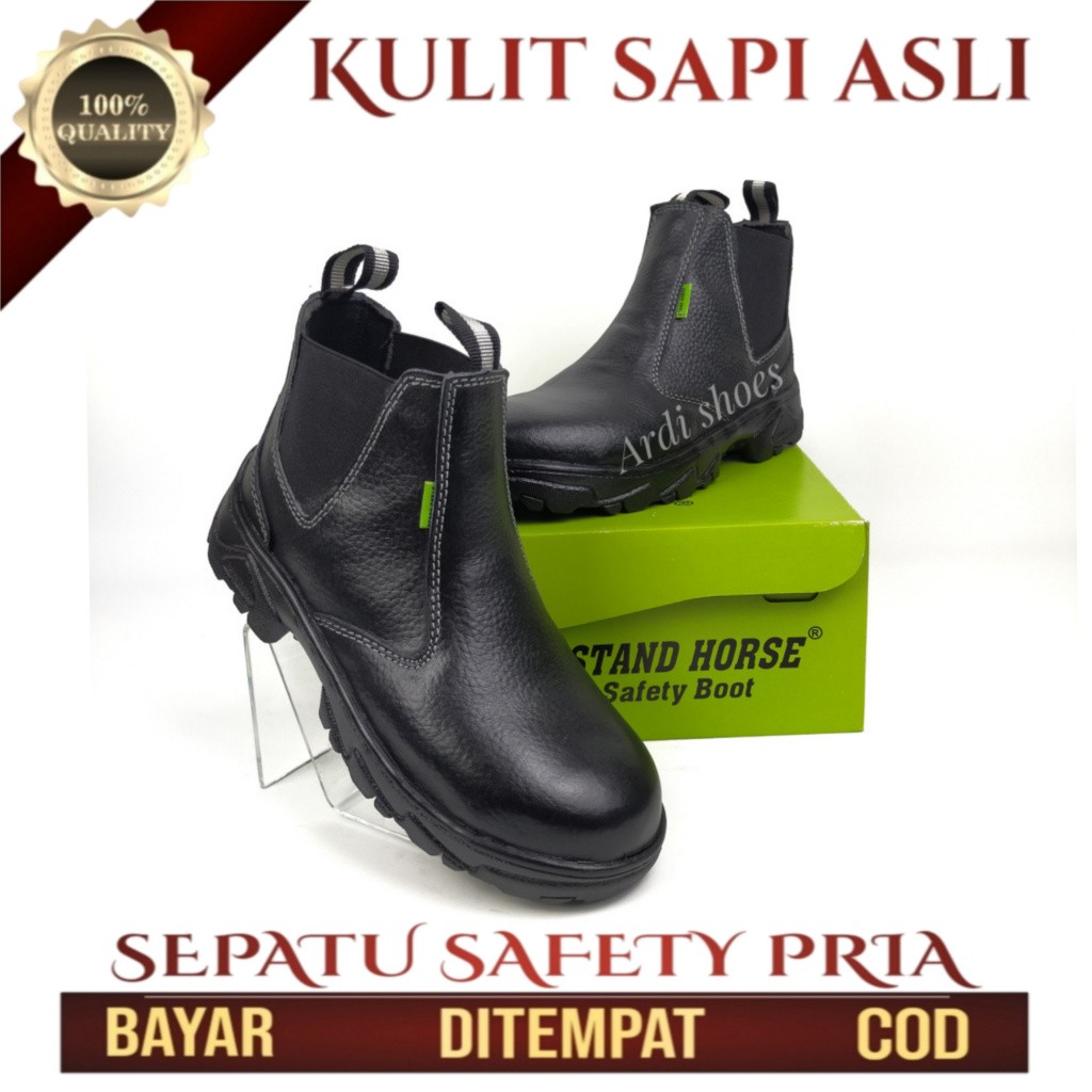 Sepatu Safety Boots Pria Kulit Sapi Asli Septi Ujung Besi Sepatu Sefty Cowok Sefti Proyek