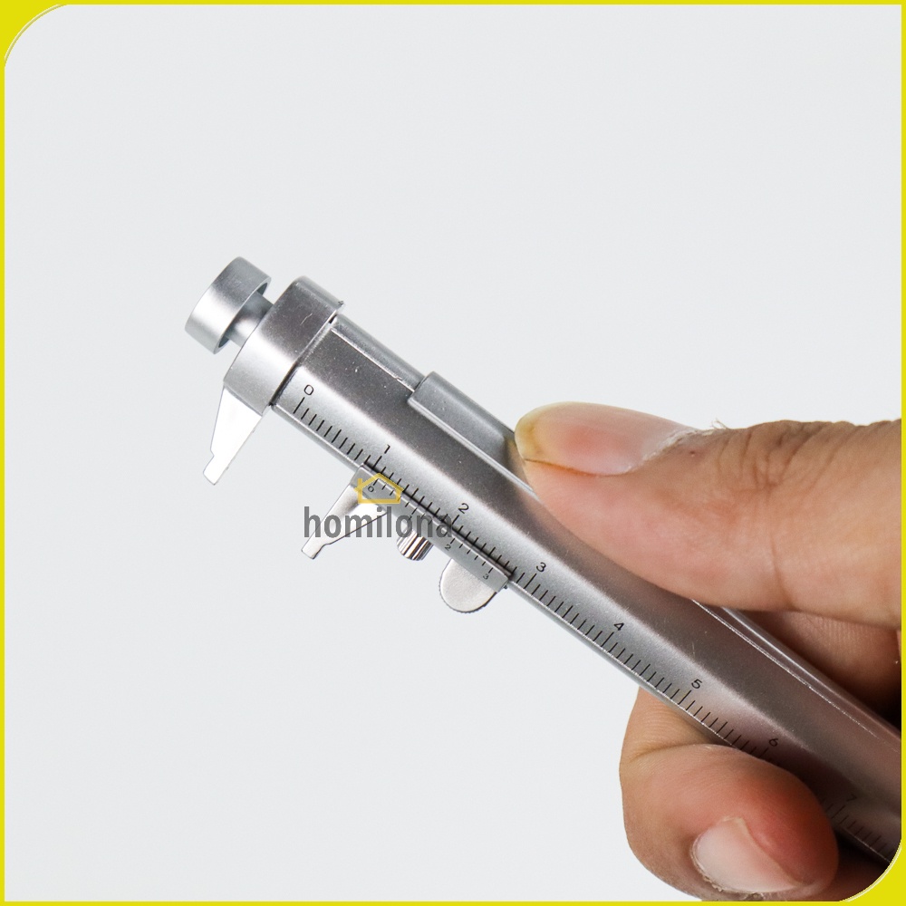 Pena Pulpen Multifungsi Ballpoint Pen Caliber Measuring Tool Scale Ruler - Taffware B100 - Silver