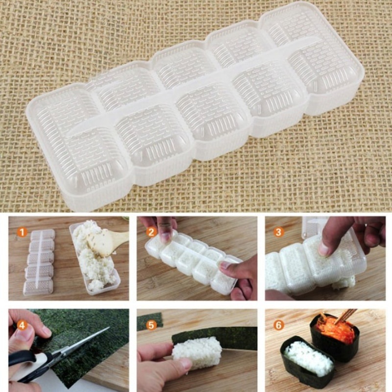 5 Roll Cetakan Sushi Bento Onigiri Bentuk Segitiga Persegi Non Stick Gaya Jepang