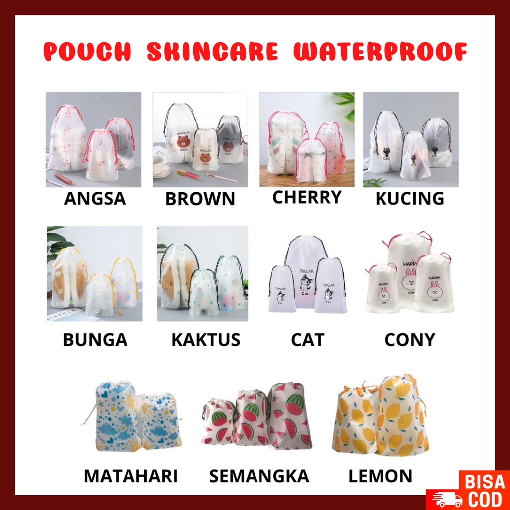 Pouch Travel Organizer Bag Kosmetik Anti Air | Tas Serut Makeup Motif Waterproof