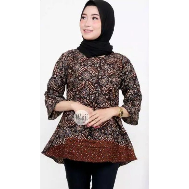 Batik Couple Keluarga Modern Sania Ruffle Ori Ndoro Jowi Dnt Motif mataram-Blouse