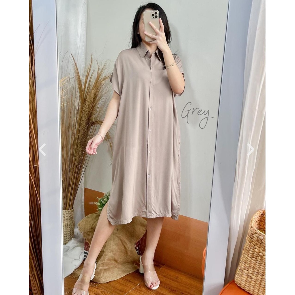 Bresya Dress Atasan Tunik Wanita Lengan Pendek Korean Style Katun Rayon Full Kancing Busui Ukuran Jumbo  L- 4XL