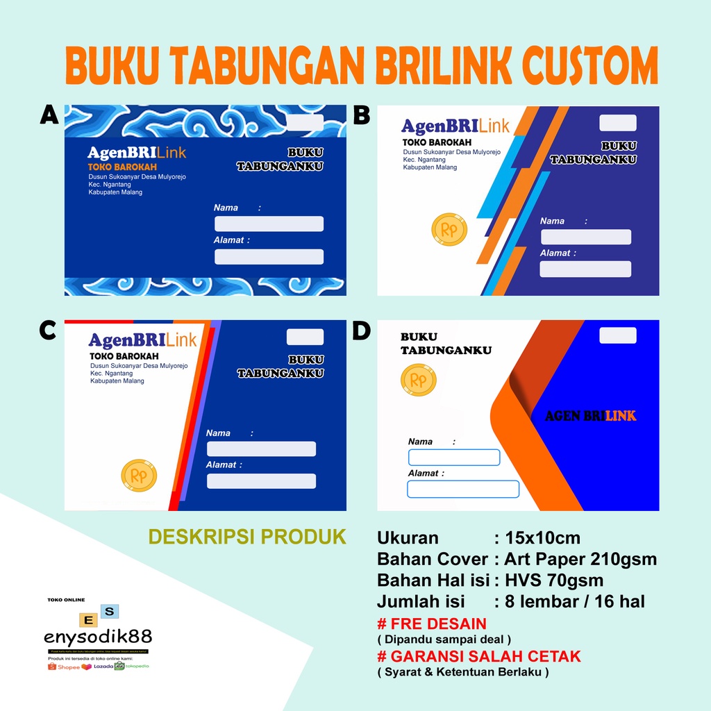 

BUKU TABUNGAN BRILINK CUSTOM UK 15X10CM BAHAN ART PAPER 210GSM