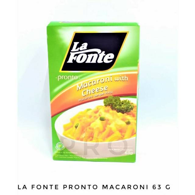 

MAKARONI INSTAN PASTA LA FONTE MAKARONI KEJU MACARONI WITH CHEESE INSTANT 63 GR