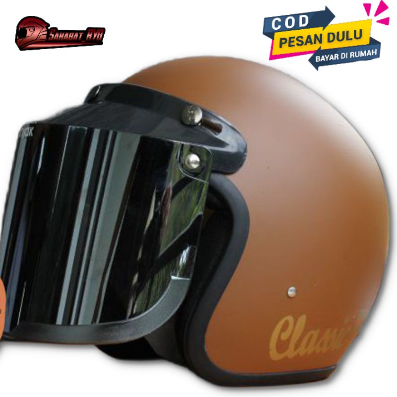 HELM CEWE COWO MURAH BOGO RETRO KLASIK SNI WANITA DEWASA PRIA VISOR FLAT DATAR ELEGAN MODIS KEKINIAN