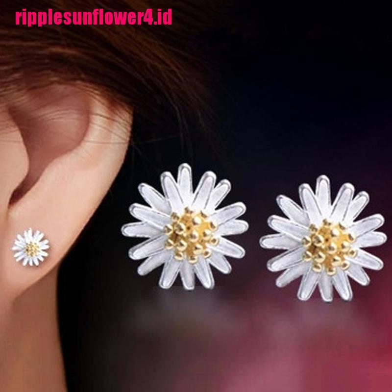 Anting Tusuk Motif Bunga Daisy Chrysanthemum Bahan Sterling Silver 925 Untuk Wanita