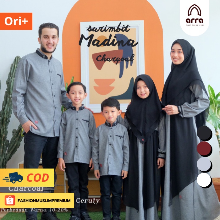 PREMIUM SARIMBIT MADINA CHARCOAL Pakaian Fashion Baju Busana Koko Gamis Kurta Pakistan Kemko Muslim 