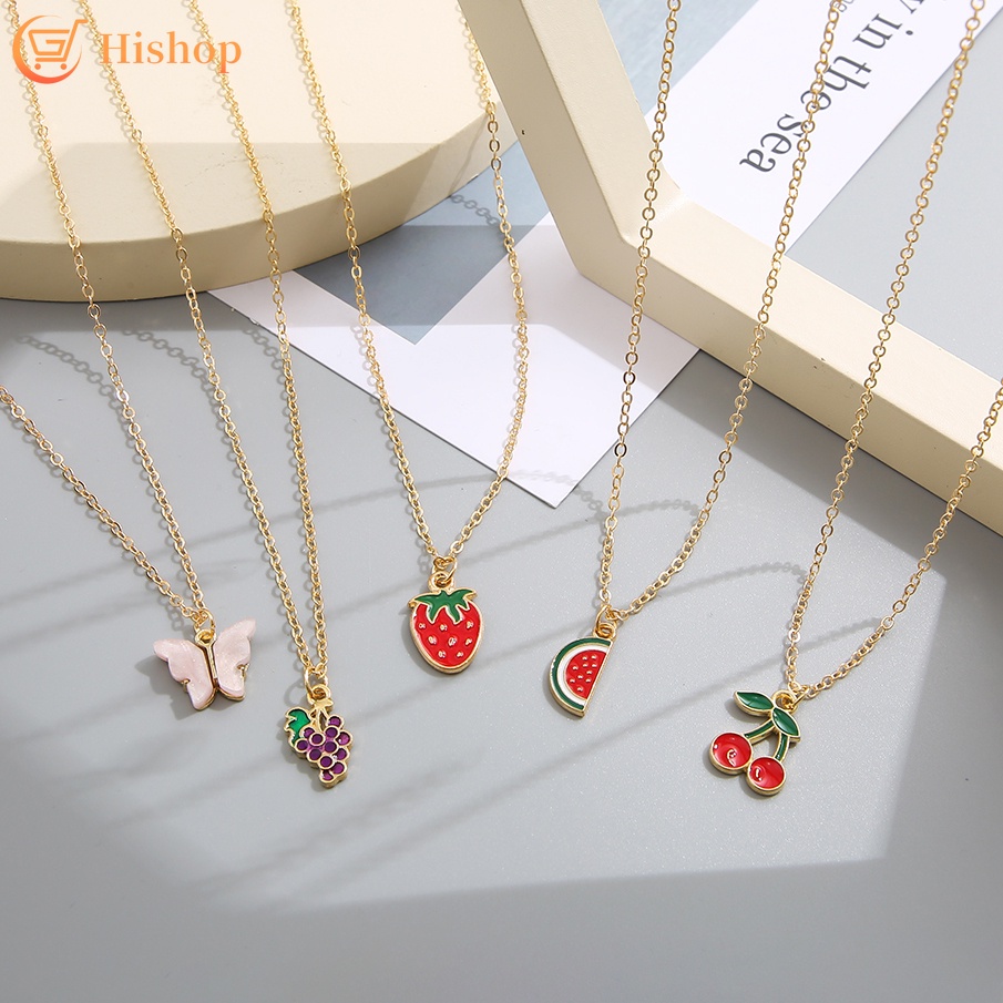 5pcs / Set Kalung Choker Dengan Liontin Kupu-Kupu Untuk Wanita