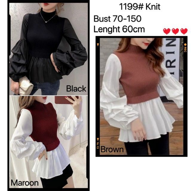 atasan baju import/ blouse import lengan balon premium/ knit top blouse