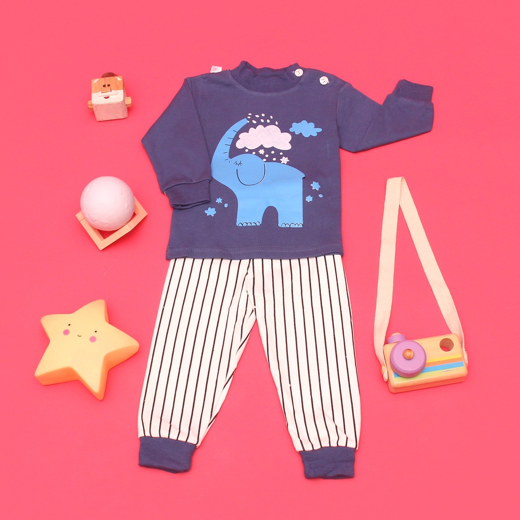 MORUKIDS - PIYAMA KAOS IMPORT GAJAH AWAN BAJU TIDUR ANAK LENGAN PANJANG BAHAN PREMIUM