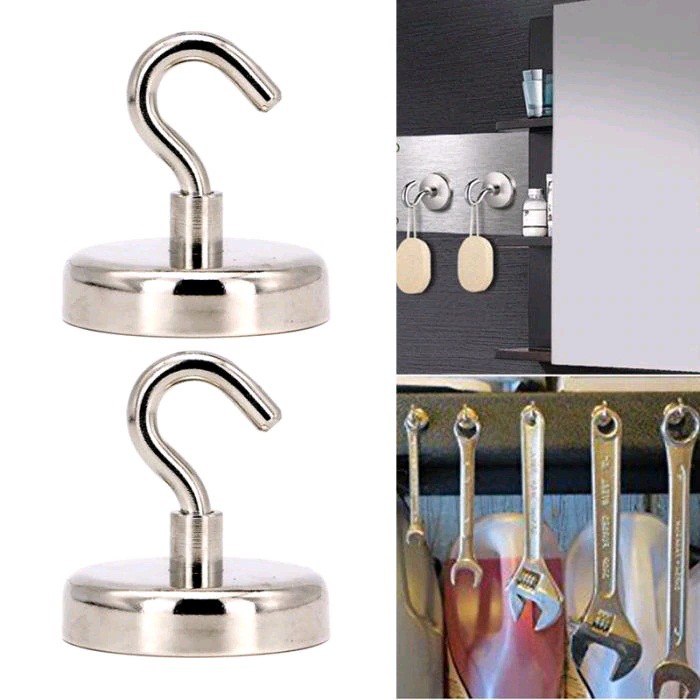 Gantungan Magnet HOOK Neodymium STRONG 12mm 16mm 20mm 36mm Hanger Magnet Kulkas Kunci Rumah Mobil Motor /Gantungan Alat Masak Spatula Utensil / Gantungan Baju / Gantungan Alat Reparasi Perkakas