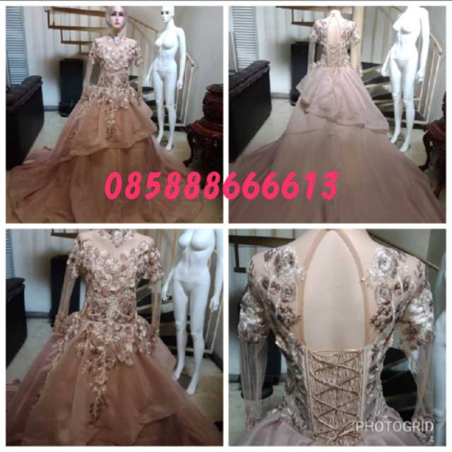 Gaun pengantin 3D organza ( moca ) gaun pengantin mewah