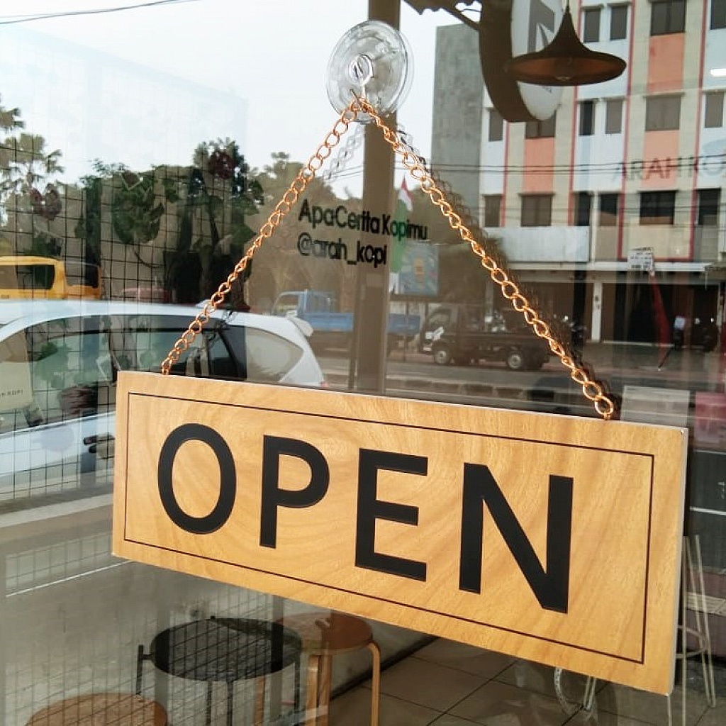 Jual Sign 𝗢𝗣𝗘𝗡 𝗖𝗟𝗢𝗦𝗘 𝗕𝗢𝗟𝗔𝗞 𝗕𝗔𝗟𝗜𝗞 Signboard 10x30cm Papan Kayu Gantungan