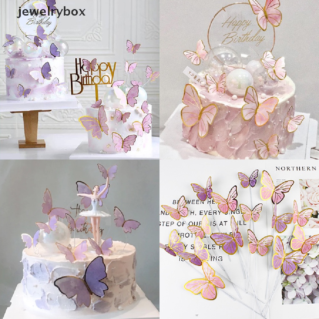 10pcs / Set Topper Kue Bentuk Butterfly Untuk Perlengkapan Pesta Pernikahan