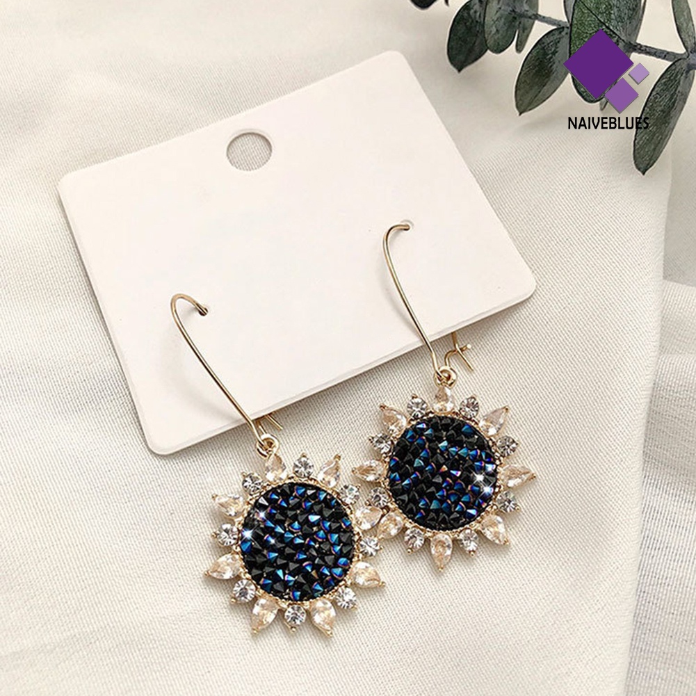 Anting Leverback Liontin Bunga Matahari Bahan Zirconia Untuk Wanita