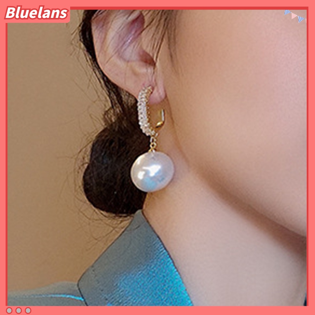 1 Pasang Anting Juntai Liontin Mutiara Tiruan Bahan Zirkon Gaya Korea Untuk Wanita