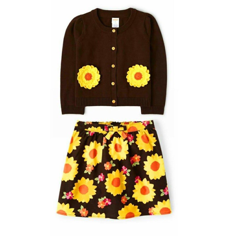 Gymboree set cardigan rajut dan twill skirt 12y