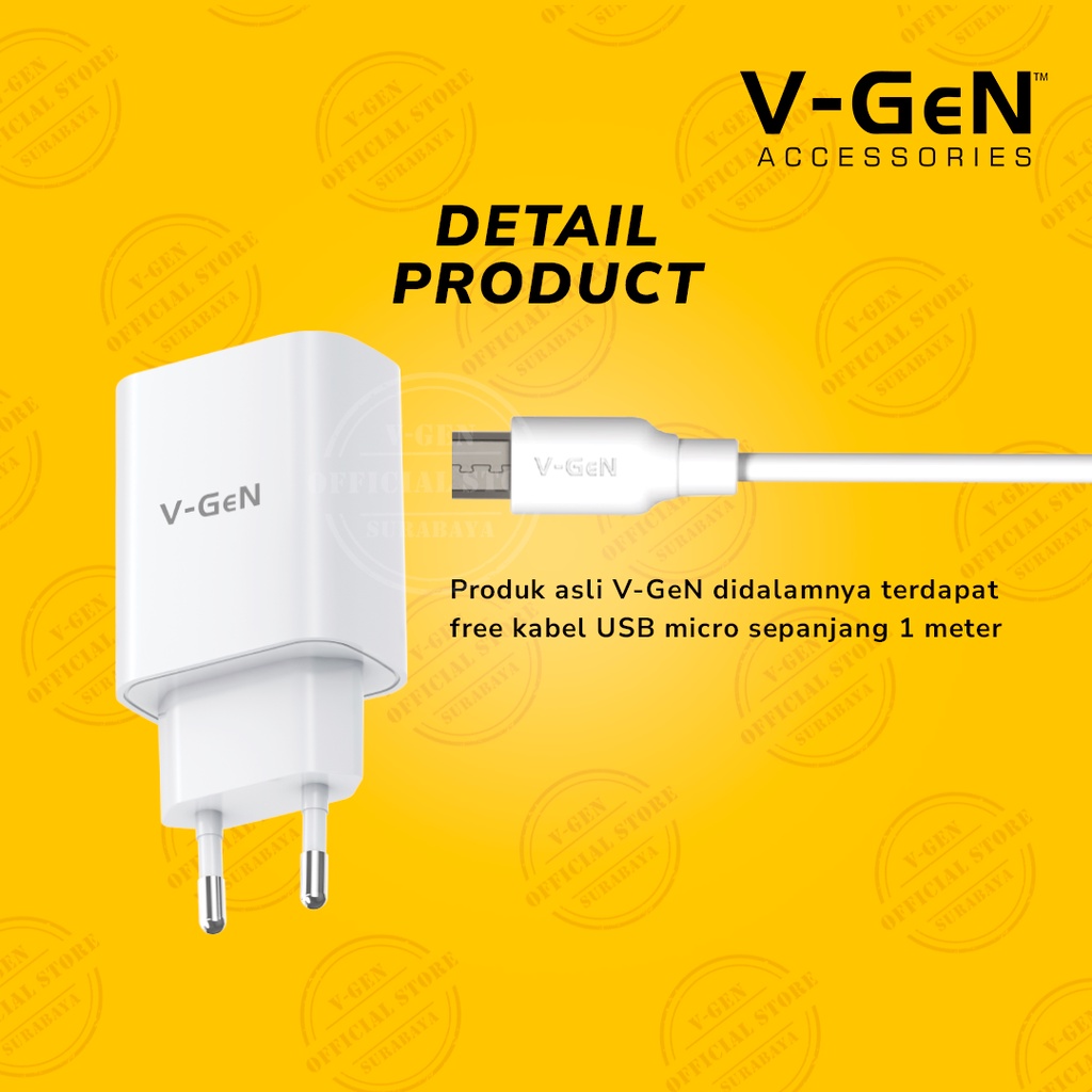 Adaptor Charger V-GeN VTC2-17 2.4A Dual Port USB Travel Charger VGEN