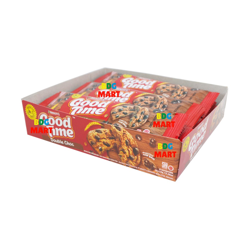 

BOX Good Time Double Chocolate Arnotts Biskuit Coklat Dengan Taburan Choco Chip - 12pcs x 16gr