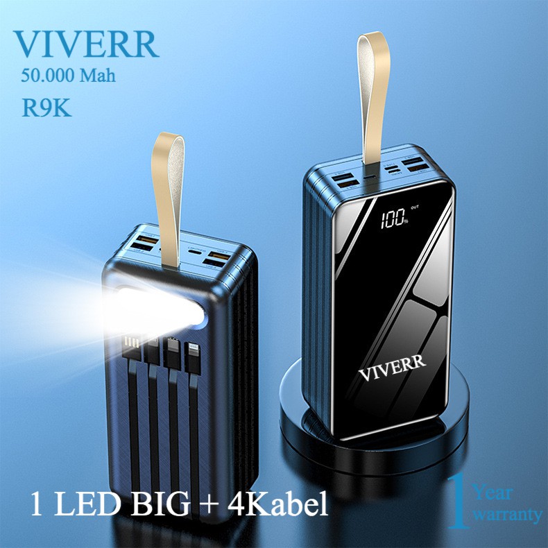 Powerbank VIVERR R9K Kapasitas 50.000 mAh With 4 Kabel charging original 100% garansi 1tahun.