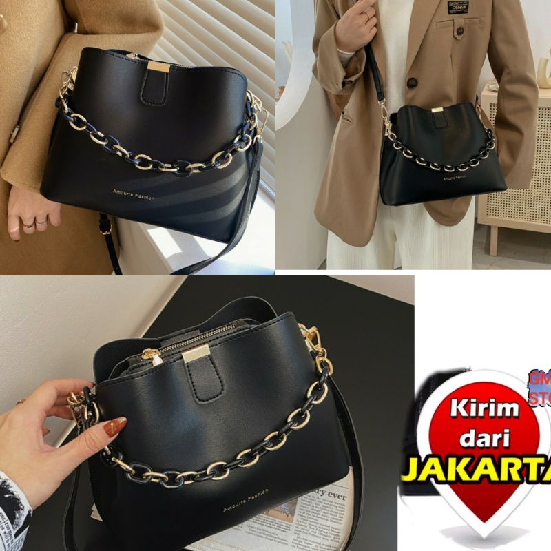 PROMO SUPER TAS IMPORT REAL BAG FASHION AMOURRE#SLEMPANG FASHION AMOURRE BLACK NEW TRANDI
